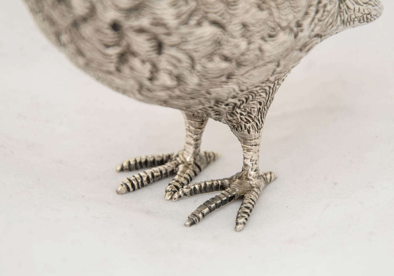 Pair of Sterling Silver Partridges For Sale 1