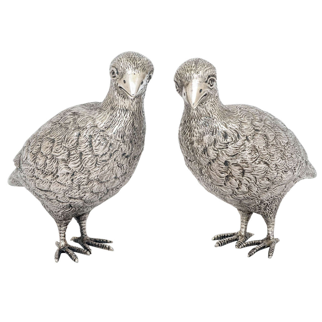 Pair of Sterling Silver Partridges For Sale