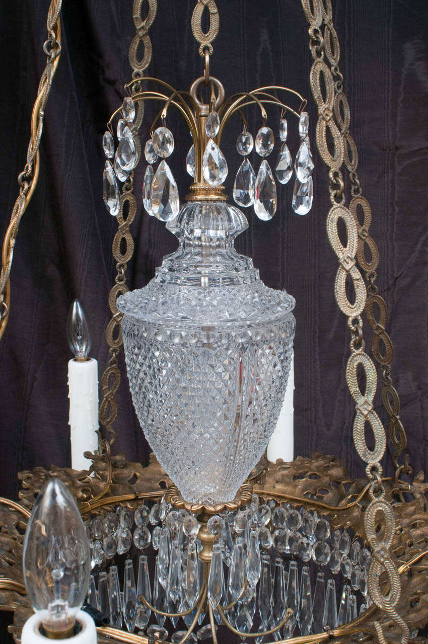 Neoclassic Eight-Light Gilt Brass and Crystal Chandelier, Sweden, Circa:1820 In Excellent Condition In Alexandria, VA