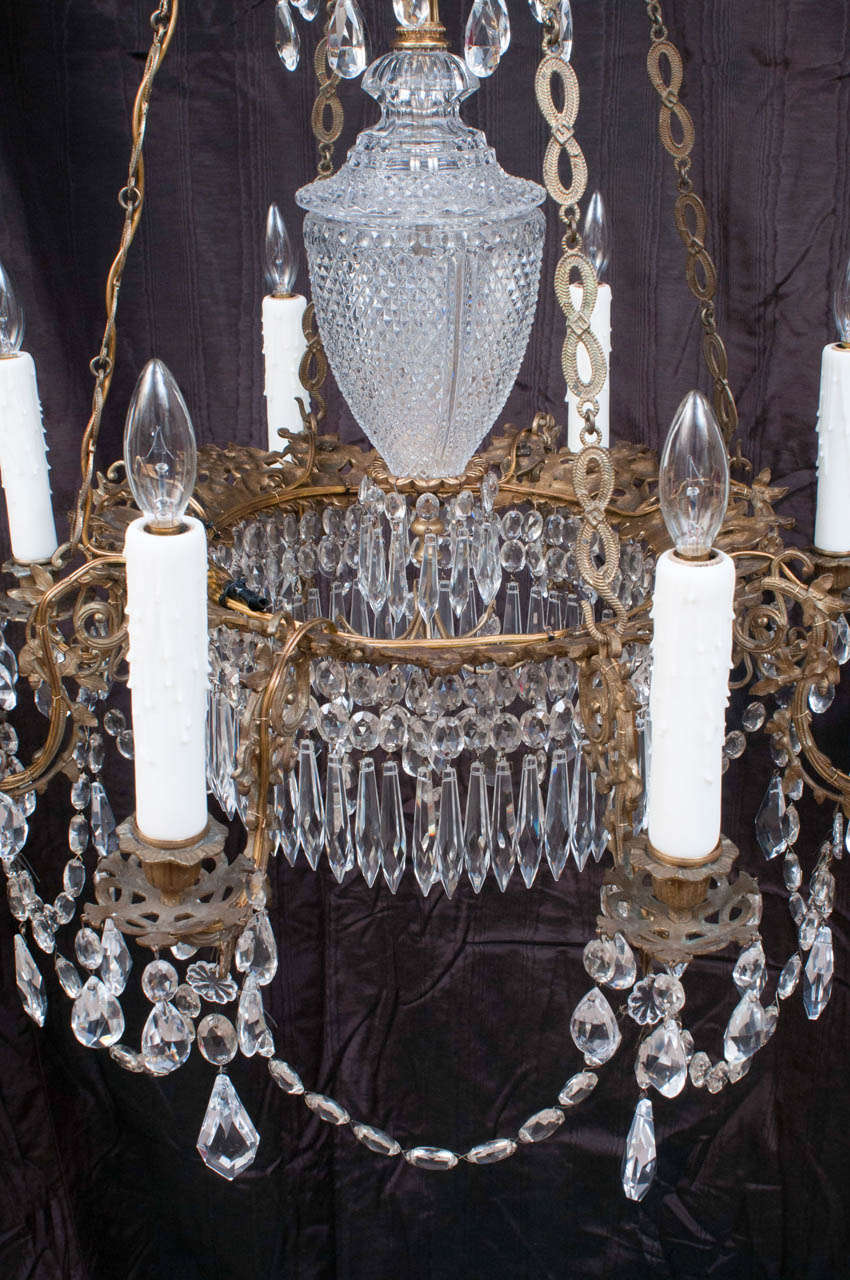 Neoclassic Eight-Light Gilt Brass and Crystal Chandelier, Sweden, Circa:1820 1