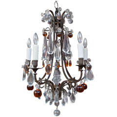 Vintage Continental Five Light Chandelier with Clear and Amber Prisms