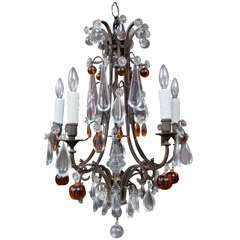 Continental Five Light Chandelier with Clear and Amber Prisms