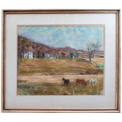 Vintage "Horses in Autumn" Chalk Drawing by Herbert Meyer (1882-1960)