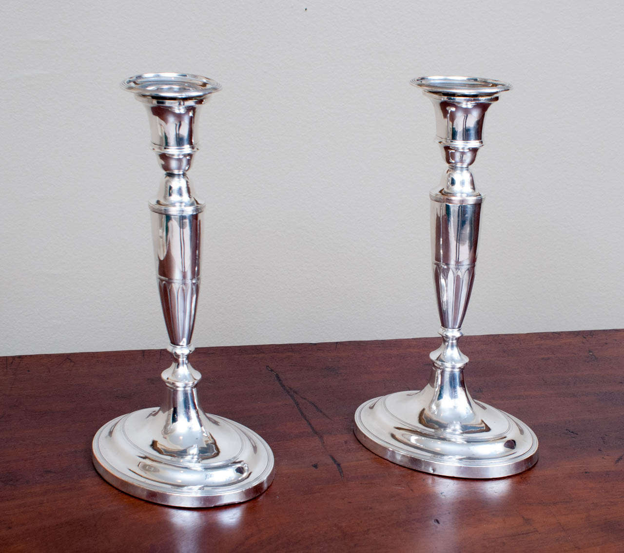 Pair of Regency Sheffield Silver Plate Candlesticks at 1stDibs