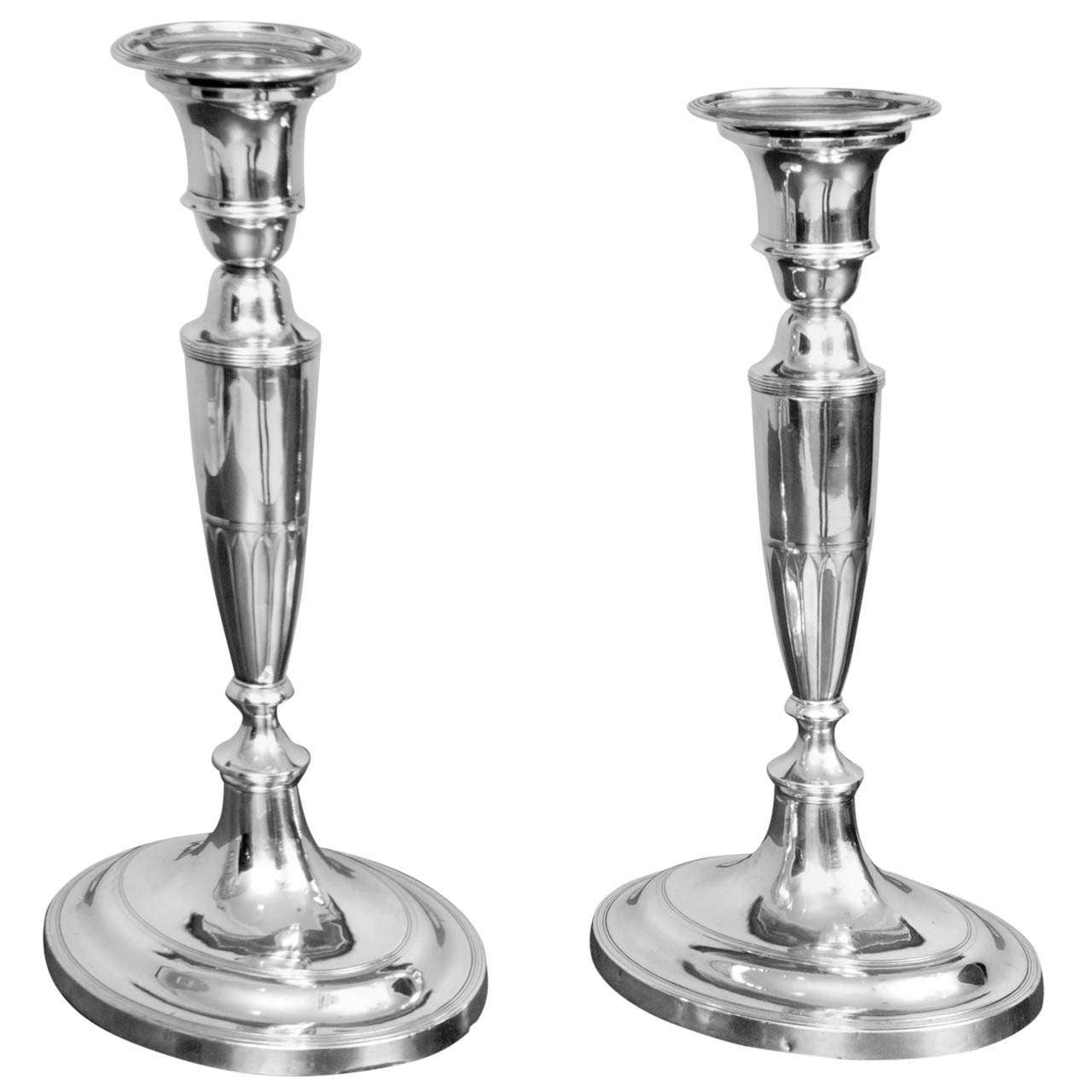 Pair of Regency Sheffield Silver Plate Candlesticks at 1stDibs