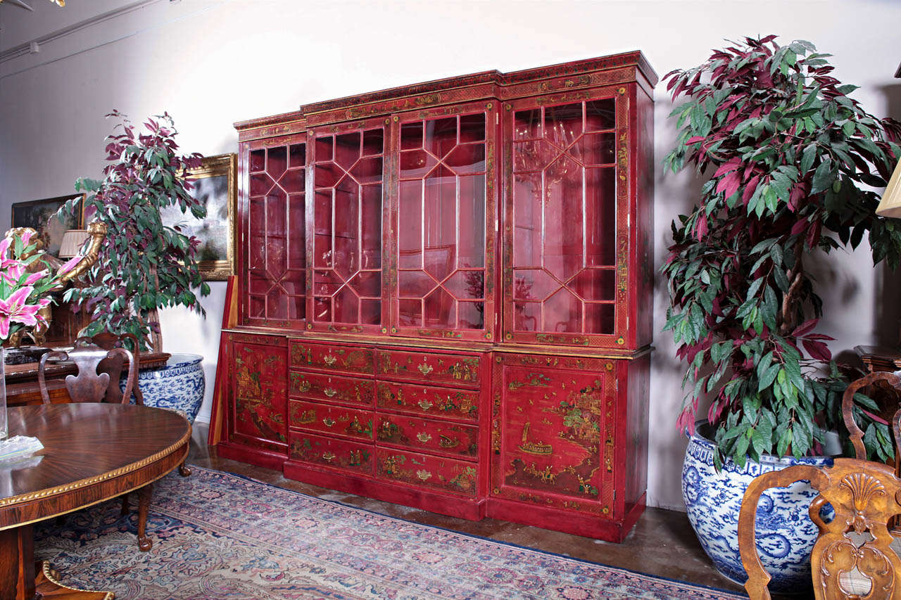 18th Century English Red Lacquered Breakfront