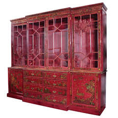 18th Century English Red Lacquered Breakfront
