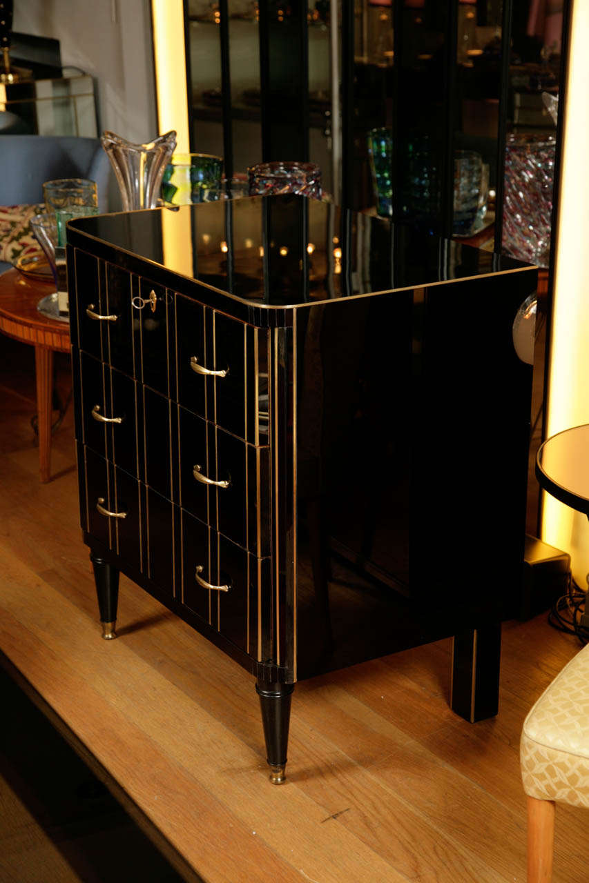 Pair of Black Glass Chest of Drawers at 1stDibs