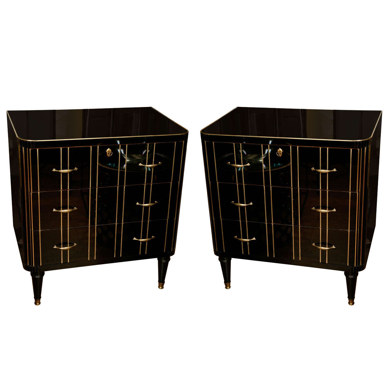 Pair of Black Glass Chest of Drawers at 1stDibs
