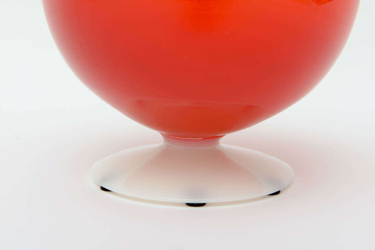 Brillant Red/White Glass Pedestal Bowl /SATURDAY SALE In Excellent Condition In North Miami, FL