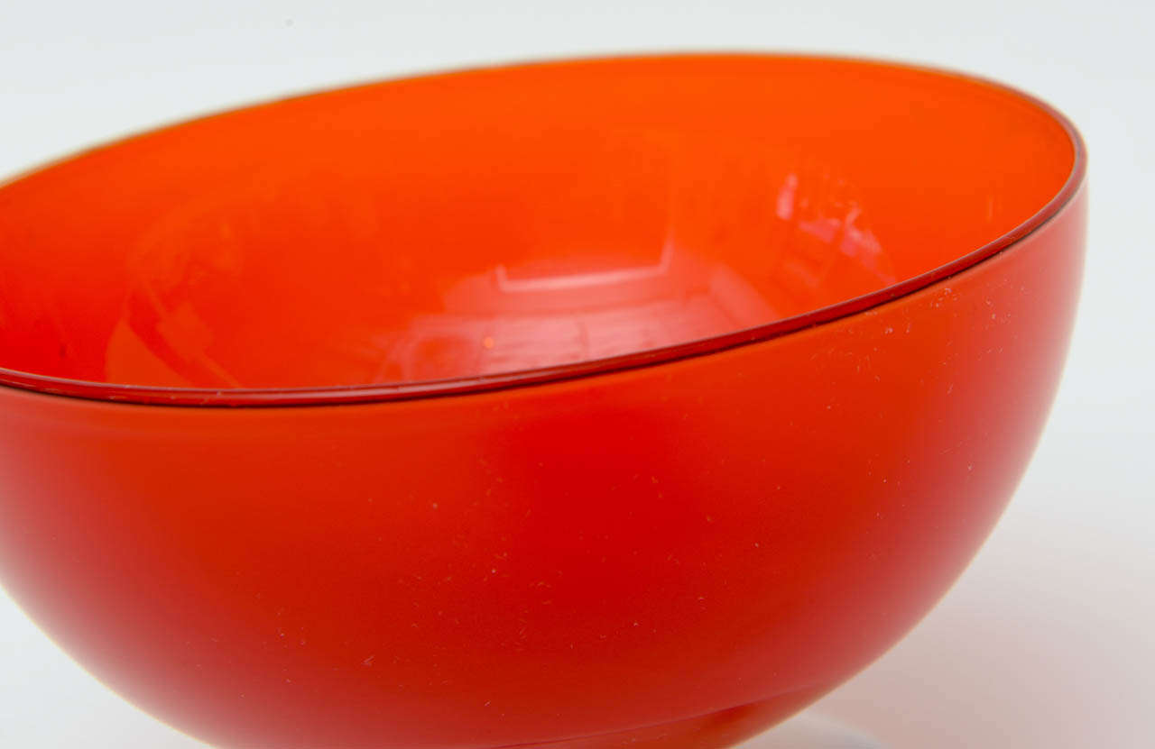 Mid-20th Century Brillant Red/White Glass Pedestal Bowl /SATURDAY SALE
