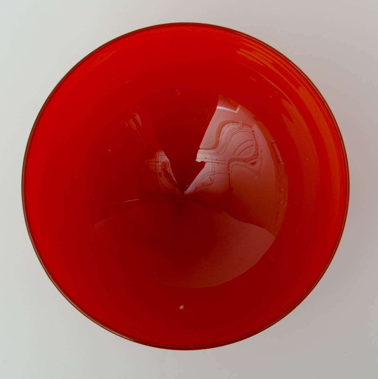 Blown Glass Brillant Red/White Glass Pedestal Bowl /SATURDAY SALE