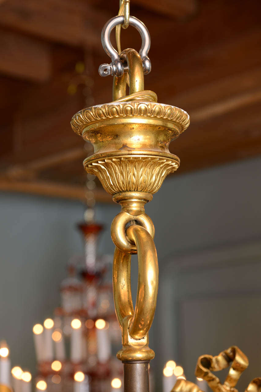 A Beautiful Gilt Bronze Ribboned and Wreath Beaded Chandelier by E. F. Caldwell 1