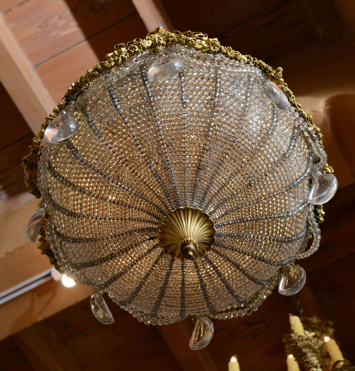 A Beautiful Gilt Bronze Ribboned and Wreath Beaded Chandelier by E. F. Caldwell 4