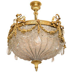 A Beautiful Gilt Bronze Ribboned and Wreath Beaded Chandelier by E. F. Caldwell