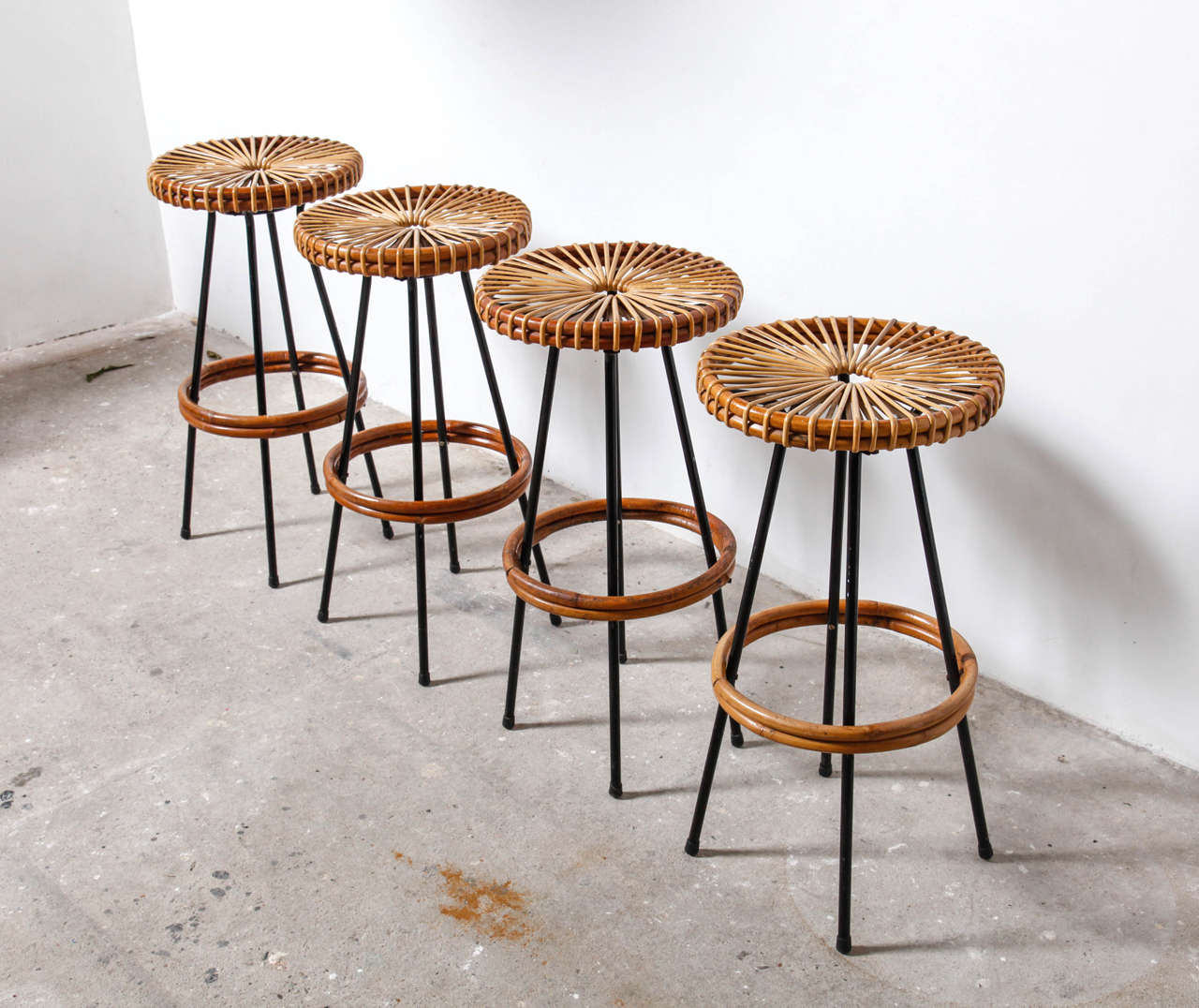 Set Of Four Wicker Bar Stools Designed By Dirk Van Sliedrecht At 1stdibs Original Vintage Design Bar Stools The Are Designed By Dirk Van Sliedrecht For