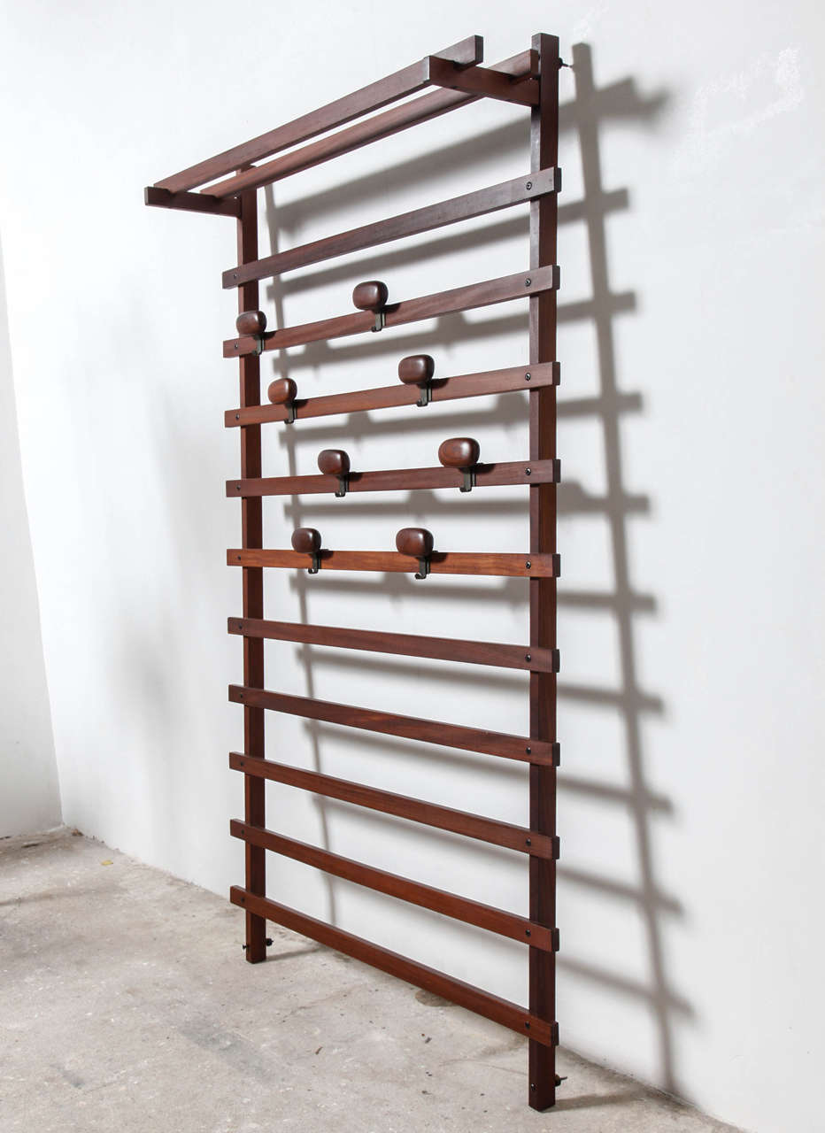 Original decorative wall coat rack for hats and coats, shortly and long, the hooks in solid rosewood can be moved manually.