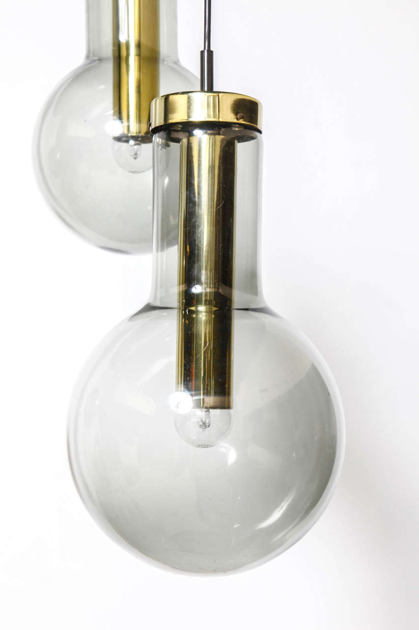 Dutch Smoked Three Glass Globe Chandelier designed by Raak 1970s