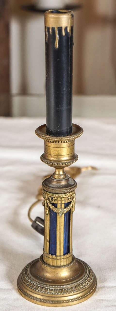 Louis XVI Two retrofitted metal candlestick holder table lamps