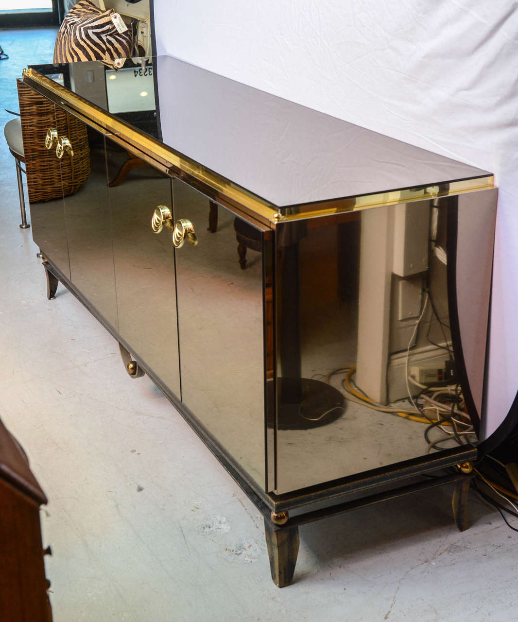 Mirrored Brass and Iron Four Doors Credenza 2