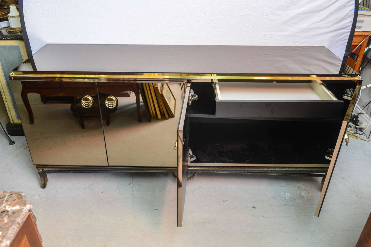 Mirrored Brass and Iron Four Doors Credenza 4