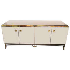 Mirrored Brass and Iron Four Doors Credenza