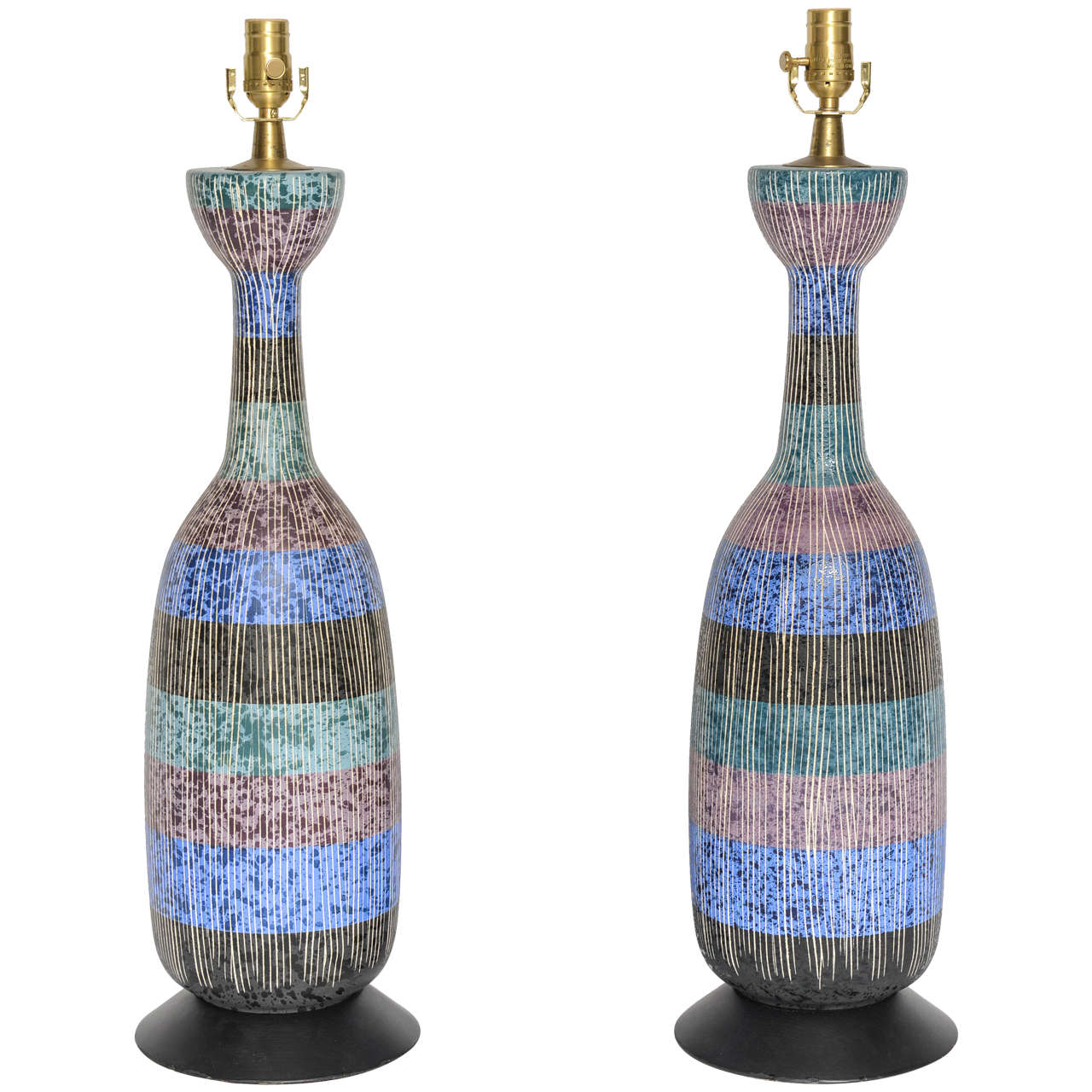 Exceptional Pair of Bitossi Italian Multi-Color Ceramic Lamps