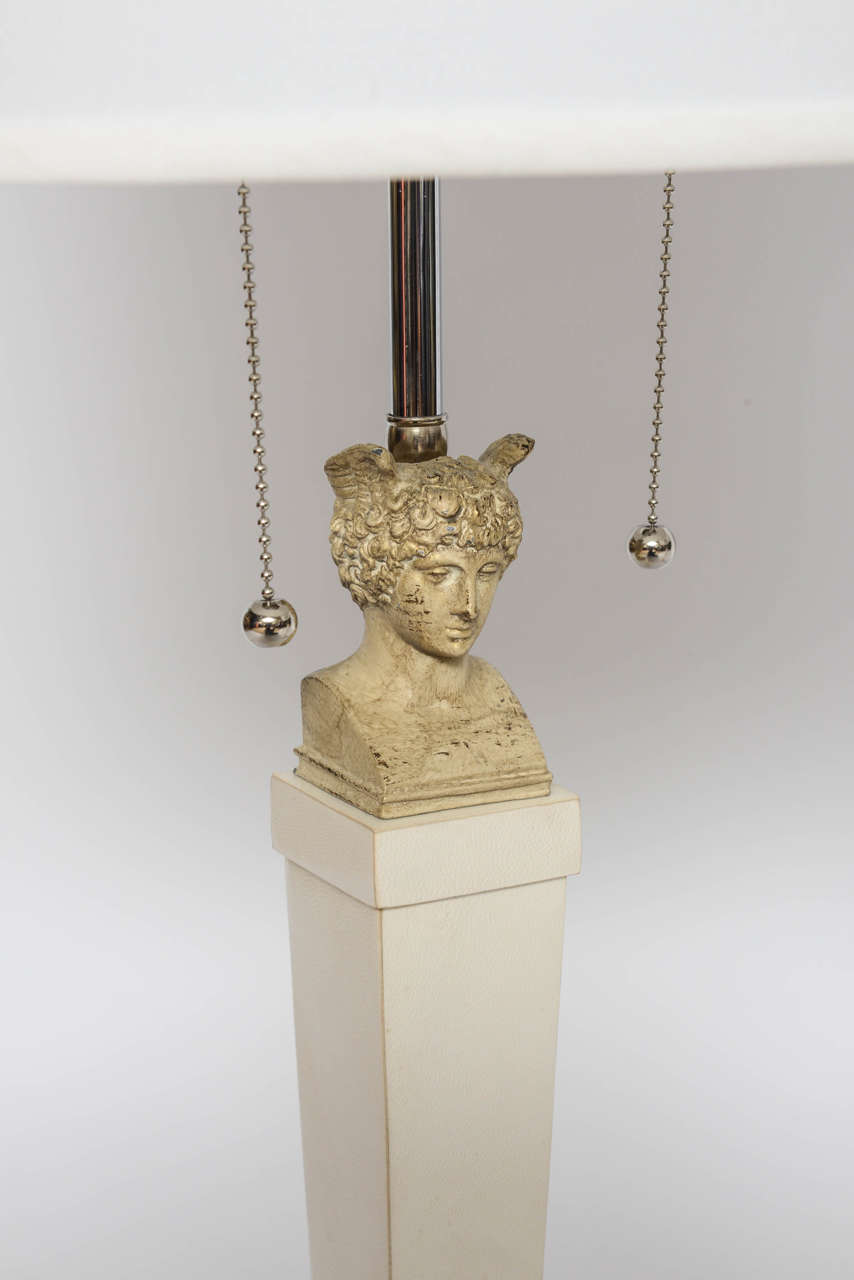 Vintage Italian Neoclassic Style Parchment Column Table Lamps, Pair In Good Condition For Sale In East Hampton, NY