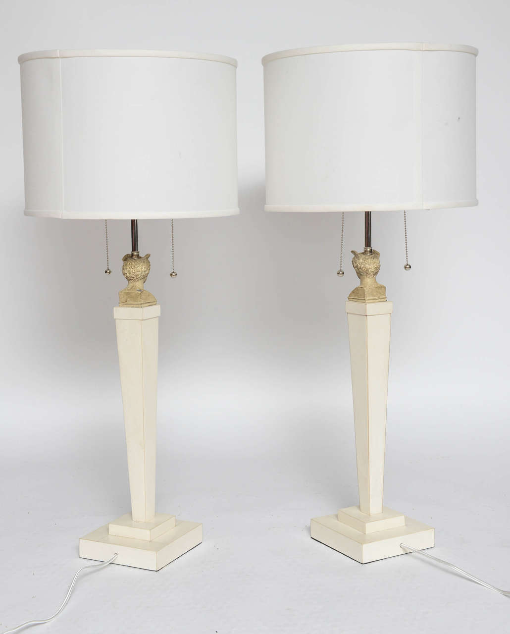 Vintage Italian Neoclassic Style Parchment Column Table Lamps, Pair For Sale 1