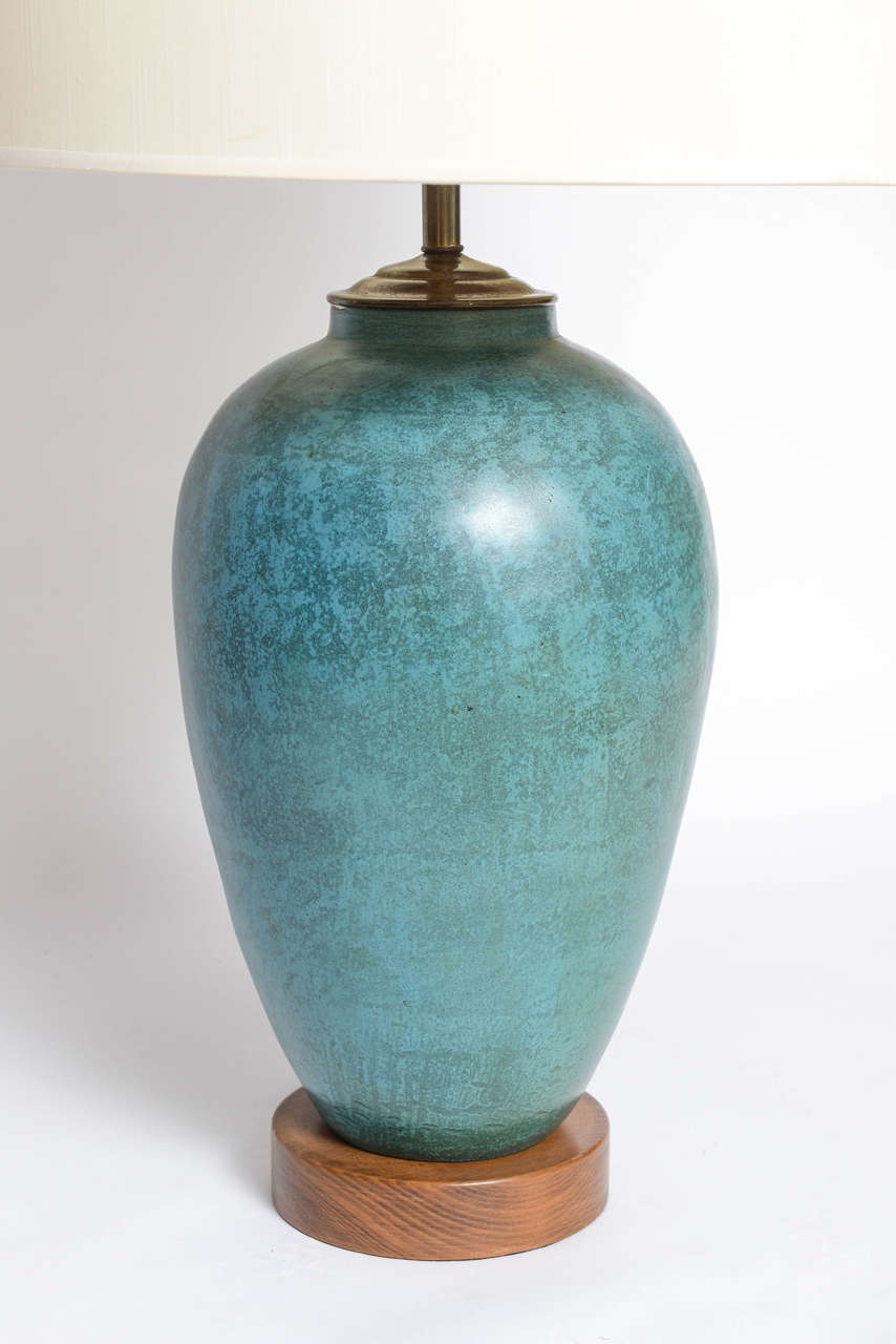 American Oversized Turquoise Pottery Lamp
