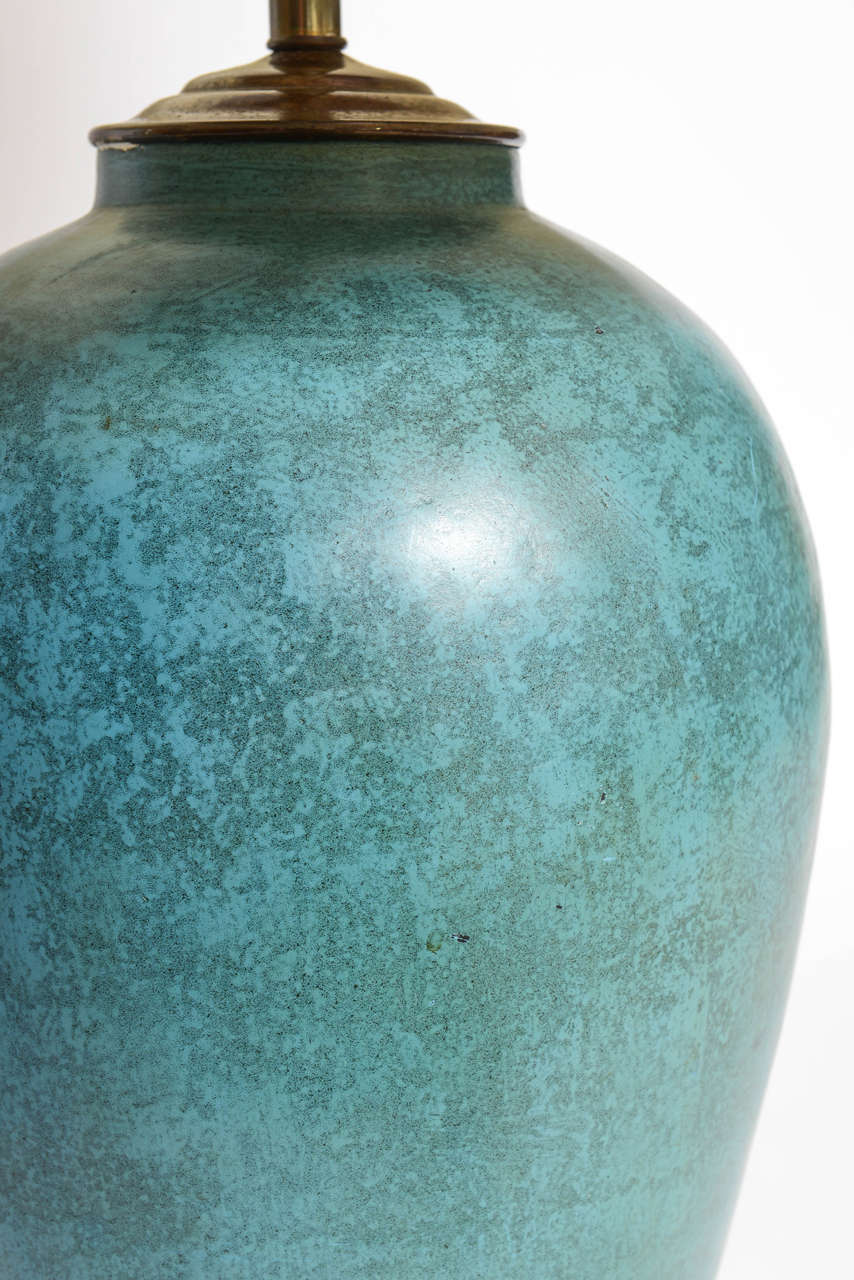 Mid-20th Century Oversized Turquoise Pottery Lamp