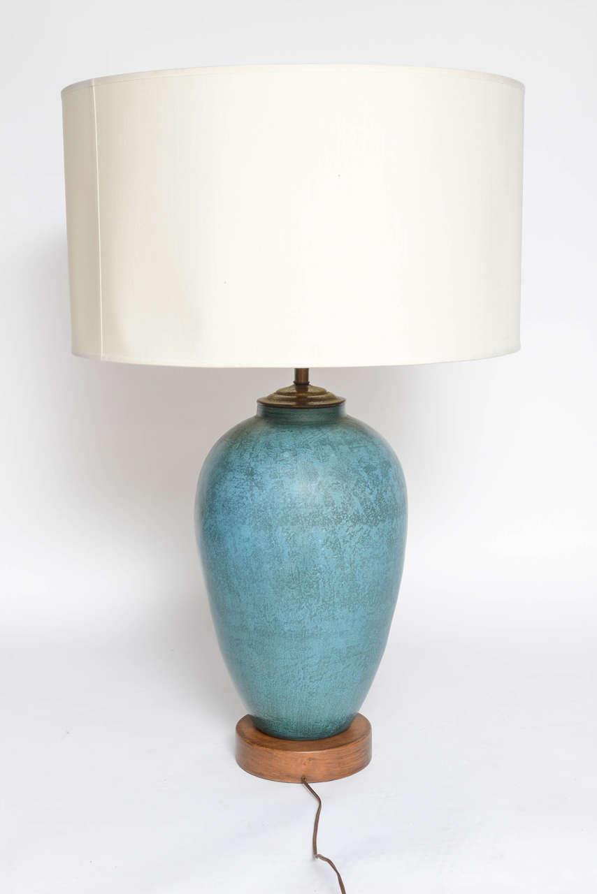 Oversized Turquoise Pottery Lamp 1
