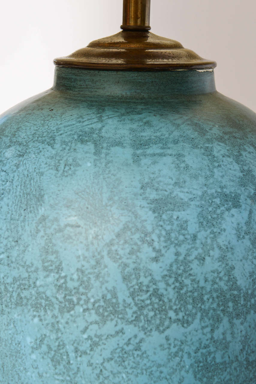 Oversized Turquoise Pottery Lamp 4