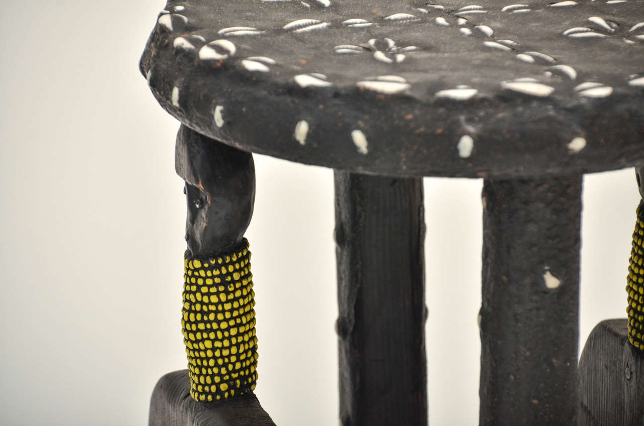 20th Century Pair of Carved and Beaded Figural African Stools
