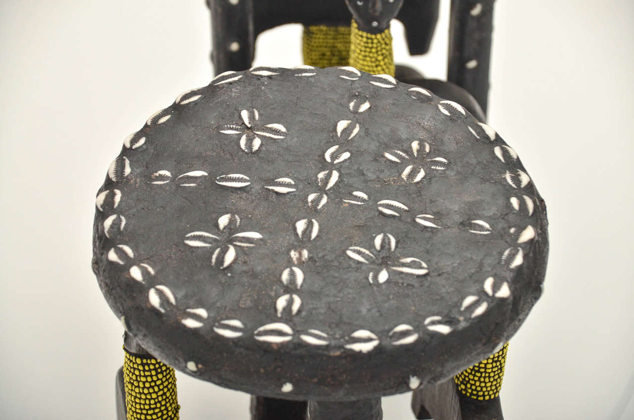 Pair of Carved and Beaded Figural African Stools 2