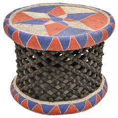 Hand-Carved and Beaded African Stool