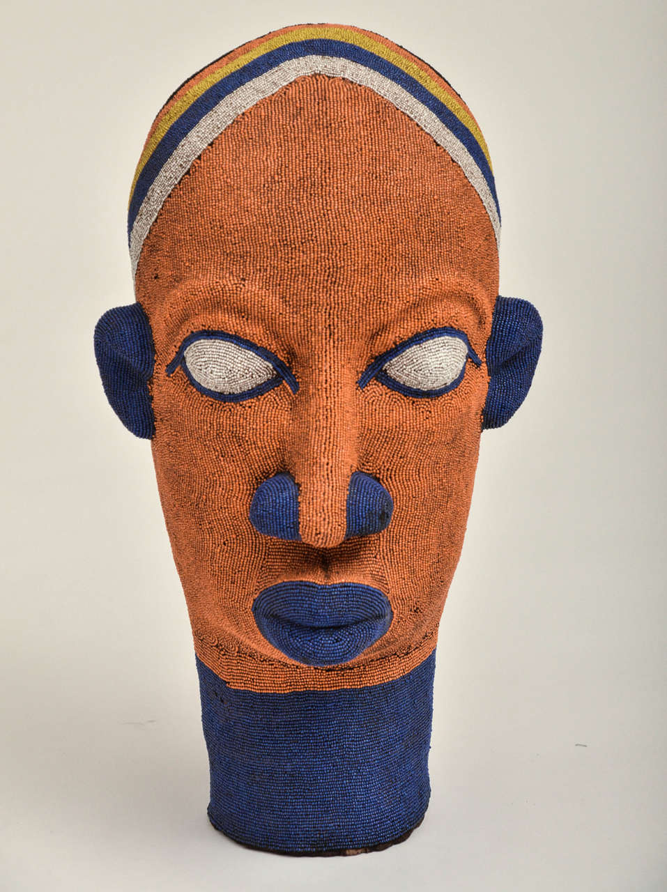 Large-Scale Vintage African Beaded Head Sculpture