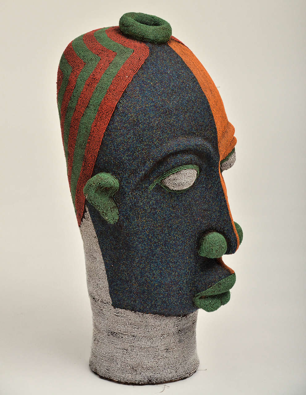 Cameroonian Large-Scale Vintage African Beaded Head Sculpture