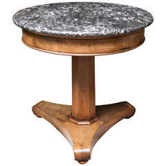 19th Century Walnut Gueridon Table of Simple Design with Grey Marble Top