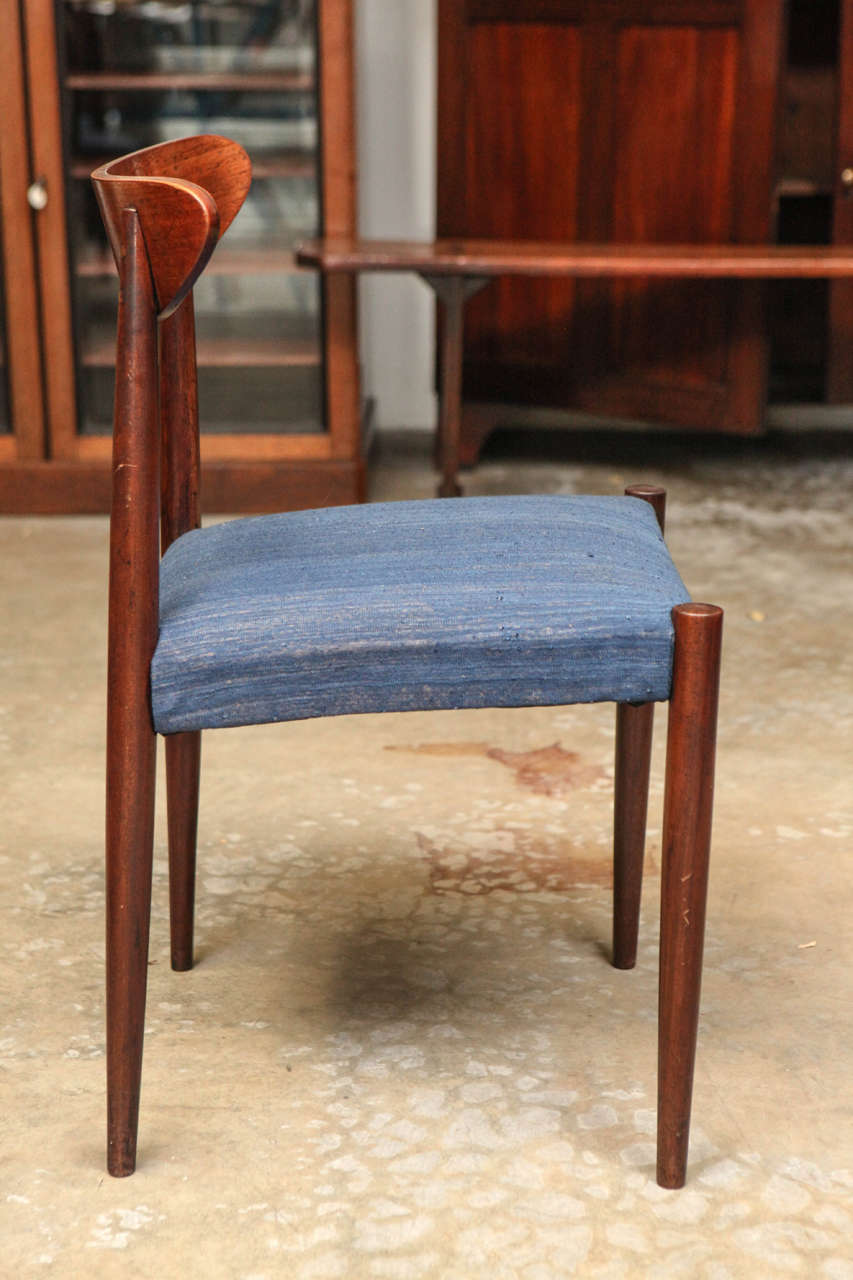 Early 20th Century Mid-Century Set of Six Blue Upholstered Dining Chairs with Tapered Legs
