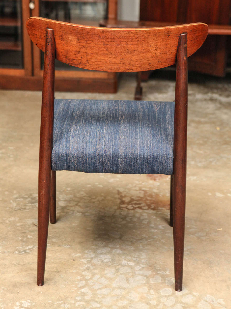 Mid-Century Set of Six Blue Upholstered Dining Chairs with Tapered Legs 1