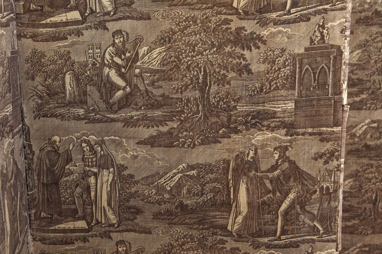 Mid-19th Century French Toile Fabric Screen 1