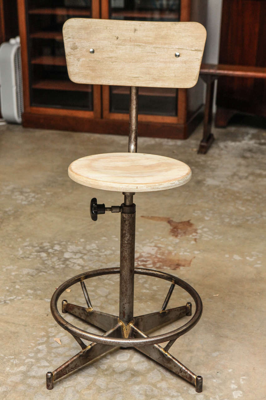 Light Wood and Metal Adjustable Swivel High Chair For Sale