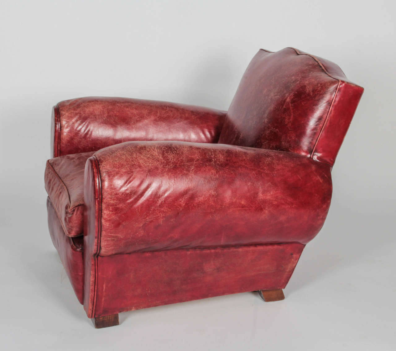 French Art Deco Leather Mustache-back Club Chairs