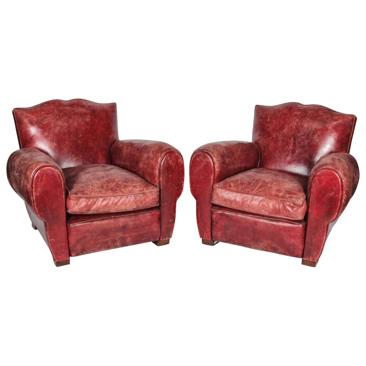 Art Deco Leather Mustache-back Club Chairs
