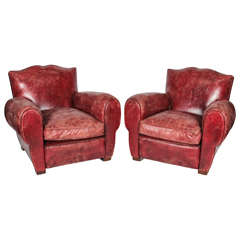Art Deco Leather Mustache-back Club Chairs