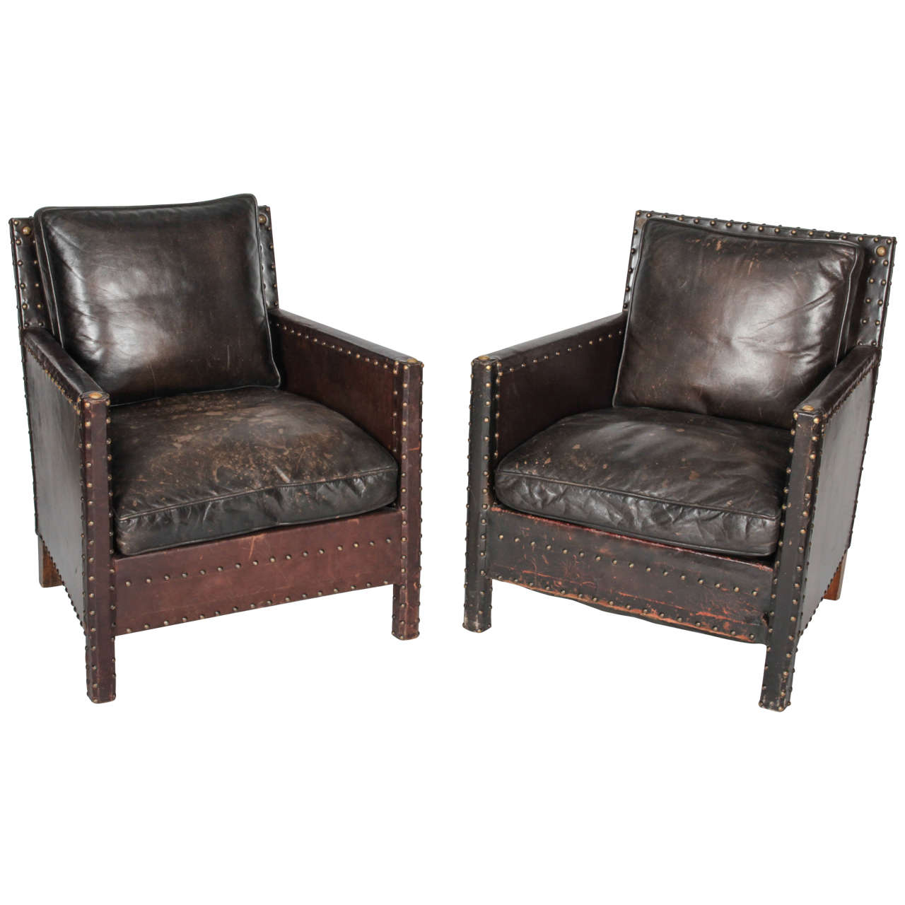 Pair of Early 20th Century Leather Club Chairs