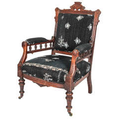 Mahogany and Quilted Fabric Armchair 8