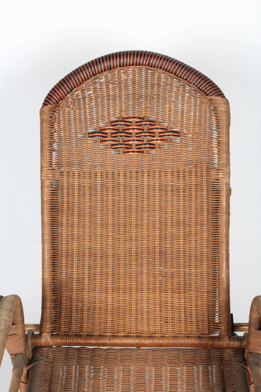 Art Deco Reclining Wicker Lounge Chair with Detachable Foot Rest 4