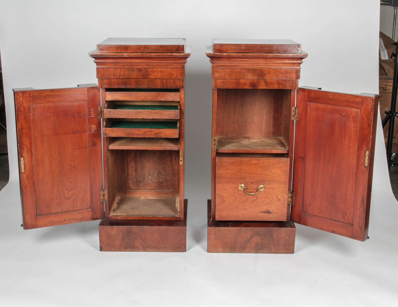 European Pair of Mahogany Pedestal Cabinets For Sale